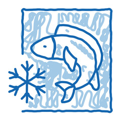 frozen fish doodle icon hand drawn illustration