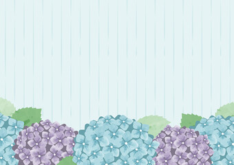 梅雨　水彩　フレーム　紫陽花　背景付き　横長/ Watercolor Hydrangea Frame Background for Rainy Season Monsoon Season - Horizontal