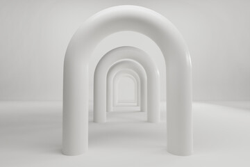 Beautiful abstract gray tunnel with color light on a black end background.