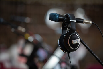 microphone  and headphones on the stage