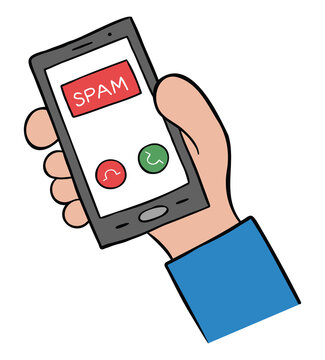 recommend clip art: Cartoon vector illustration of man holding smartphone and spam call.