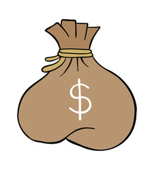 Cartoon vector illustration of dollar money sack.