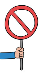 Cartoon vector illustration of man holding no sign.