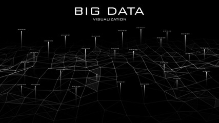 Wave 3d. Wave of particles. Dynamic wave on black background. Futuristic point wave. Design for poster. Technology vector background. Vector illustration.