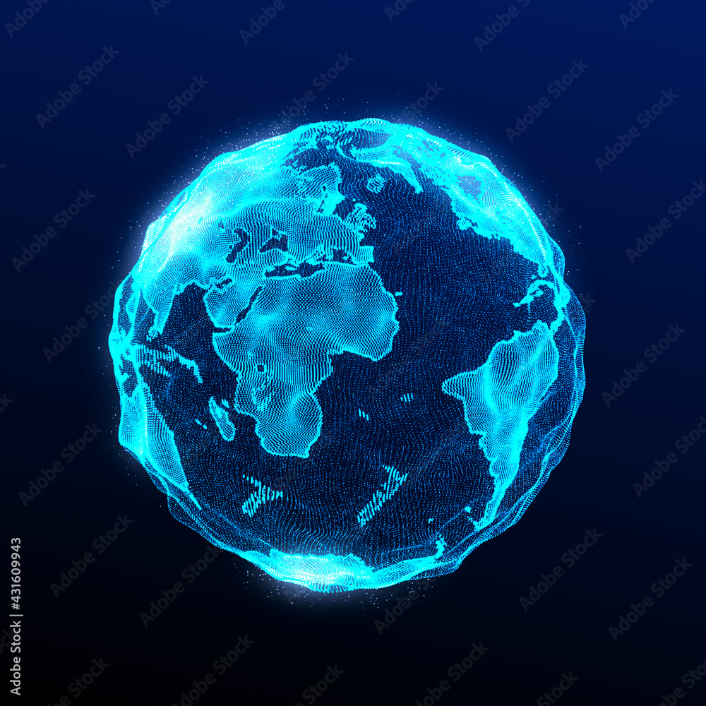 Poster global network connection. abstract earth map. big data visualization. 3d rendering.