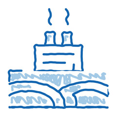 geothermal energy power plant doodle icon hand drawn illustration