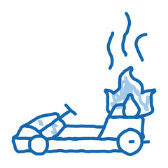 burning kart, fire accident doodle icon hand drawn illustration
