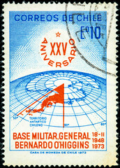 location of O'Higgins military base in Antarctica on the 25th anniversary