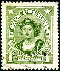 stamp printed in the Chile shows Christopher Columbus, Cristobal Colon, Explorer, Colonizer,...
