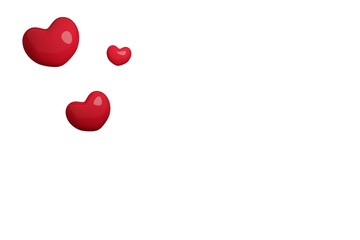 3D render heart. 3 Red realistic hearts with shadow isolated on white background.