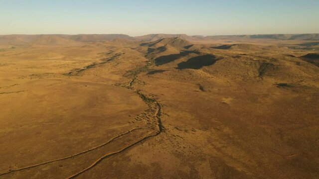 Aerial Drone View Over Brandfontein Rietfontein Nature Reserve In South Africa. Dolly Forward