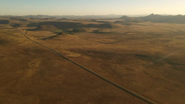 Aerial View Of Long Empty Road Going Through Brandfontein-Rietfontein Private Nature Reserve