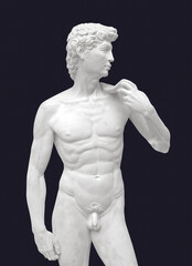 Model statue of David isolated on black 