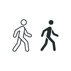 Walk line and glyph icon. Simple outline and solid style. Pedestrian, man, pictogram, human, side, walkway concept symbol. Vector illustration isolated on white background. EPS 10.