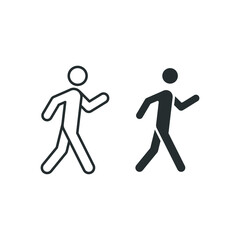 Walk line and glyph icon. Simple outline and solid style. Pedestrian, man, pictogram, human, side, walkway concept symbol. Vector illustration isolated on white background. EPS 10.