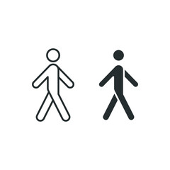 Walk line and glyph icon. Simple outline and solid style. Pedestrian, man, pictogram, human, side, walkway concept symbol. Vector illustration isolated on white background. EPS 10.