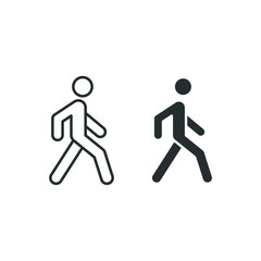 Walk line and glyph icon. Simple outline and solid style. Pedestrian, man, pictogram, human, side, walkway concept symbol. Vector illustration isolated on white background. EPS 10.