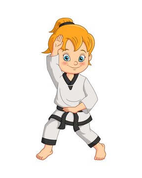 Cartoon girl doing practicing karate