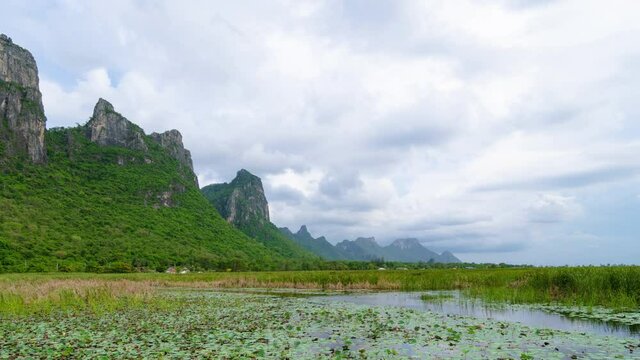 Lake with lotus at Sam Roi Yod National Park, Prachuap Khiri Khan, Thailand - Time Lapse