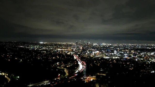 aerial hyoerlapse of Hollywood and downtown la