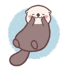 ほっぺに手を当てるラッコ背景付き