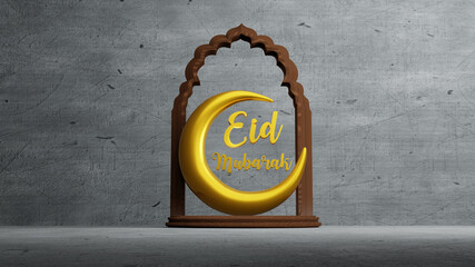 Crescent moon symbol of islam with Eid mubarak Alphabet , 3d rendering