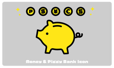 豚の貯金箱とお金のイラスト