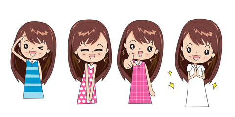 Cute cartoon vector girl collection On a white background 