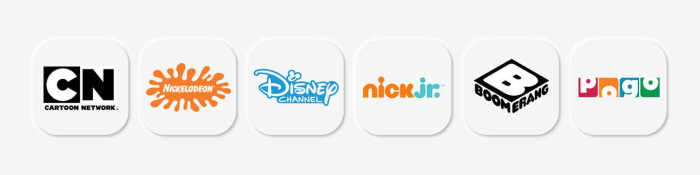 Vector illustration of popular Kid TV Channels web buttons. Cartoon Network Nickeodeon, Disney channel, nick jr, boomerang and pogo. Neomorphism style Stock Vector | Adobe Stock Vector illustration of popular Kid TV Channels web buttons. Cartoon Network Nickeodeon, Disney channel, nick jr, boomerang and pogo. Neomorphism style Stock Vector | Adobe Stock