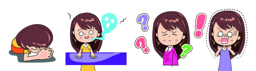 Cute cartoon vector girl collection On a white background 