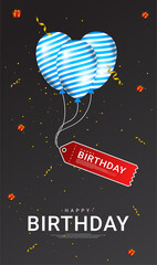 Fototapeta na wymiar Happy birthday greeting design, equipped with a birthday hat ornament, a gift box, suitable for invitation cards, backgrounds, posters, social media posts, web, parties, etc.