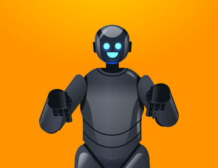 black robot cyborg pointing at something modern robotic character artificial intelligence technology concept