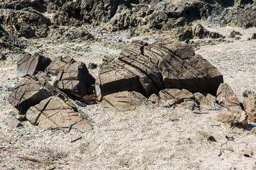 Waves crashing onto rocks Long exposure