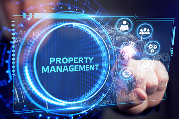PROPERTY MANAGEMENT inscription, new business concept Business, Technology, Internet and network concept.