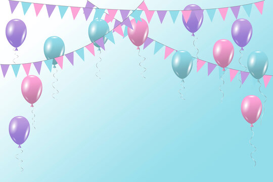 Festive banner design. Cartoon invitation card with balloons frame. Vector illustration. EPS 10. Stock image.