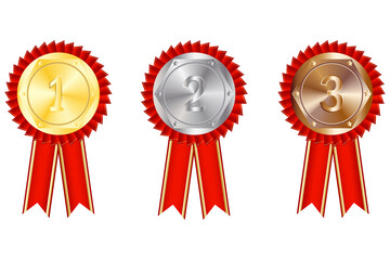 Win prize. Sport award. Medals with ribbons, great design for any purposes. Vector illustration. EPS 10. Stock image.