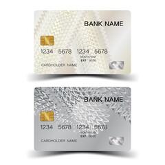 Credit card set. With silver elements design. And inspiration from abstract. On white background. 