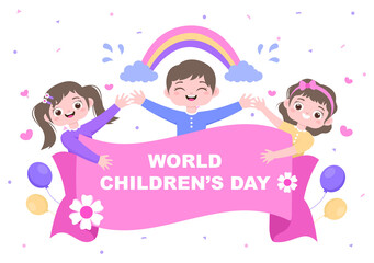 Happy Children's Day Celebration With Cartoon Character Illustration For Poster, Greeting Cards, Wallpaper Background, Banner, And Landing Page