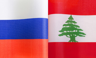 fragments of the national flags of Russia and Lebanon close-up