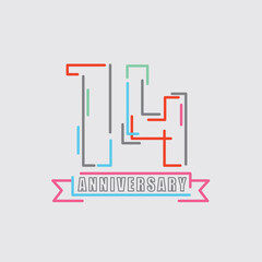 14th Years Anniversary Logo Birthday Celebration Abstract Design Vector Illustration.