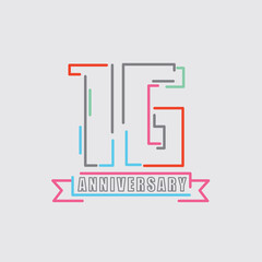 16th Years Anniversary Logo Birthday Celebration Abstract Design Vector Illustration.