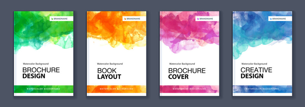 Watercolor booklet brochure colourful abstract layout cover design template bundle set