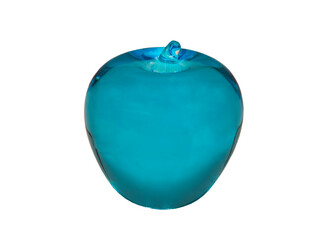 Glass or Crystal blue apple and reflective surface isolated on White background with clipping path. Selective focus.