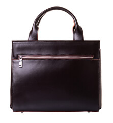 Brown leather bag for women. Two handles for carrying the bag in the hands. On a white background