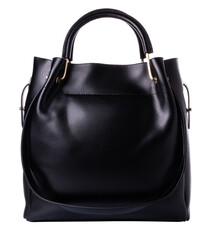 Naklejka premium Black bag for women. Made of genuine smooth leather. Stylish casual bag. White background