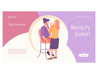 Woman stylist putting makeup to girl web page