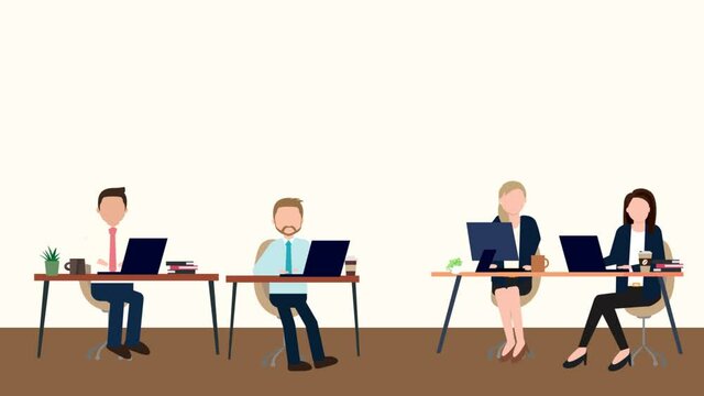  Business office people typing cartoon with alpha channel stock video animation group of people working together