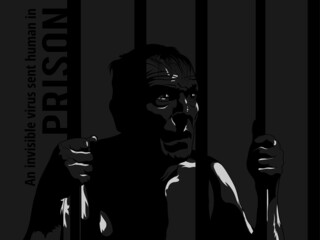 an invisible virus sent human in prison vector illustration, home isolation, home quarantine