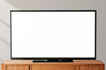 Smart TV screen with copy space on a wooden table