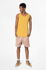 Yellow tank top and shorts men's summer apparel